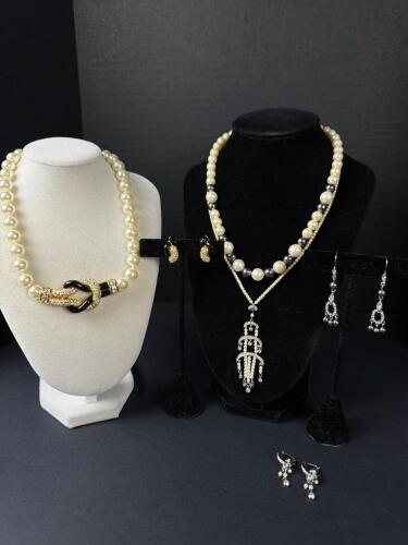 Assorted Costume Pearl Necklaces and Earrings
