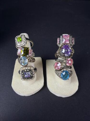 Set of Sterling Silver Gemstone Rings, 48.6 Grams
