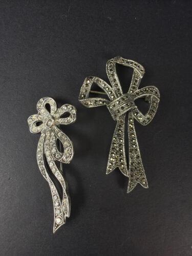 Pair of Sterling Silver Bow Brooches