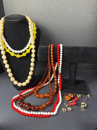 Mixed Costume Jewelry Bead Necklaces: Glass and Plastic
