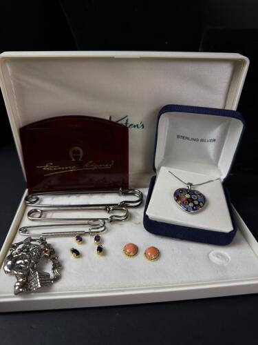 Sterling Silver Heart Millefiori Pendant and Santa Pin