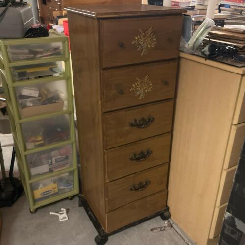 Tall Wood Chest of Drawers with Wheat Motif