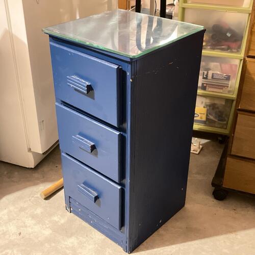Blue Three-Drawer Cabinet with Detachable Glass Top