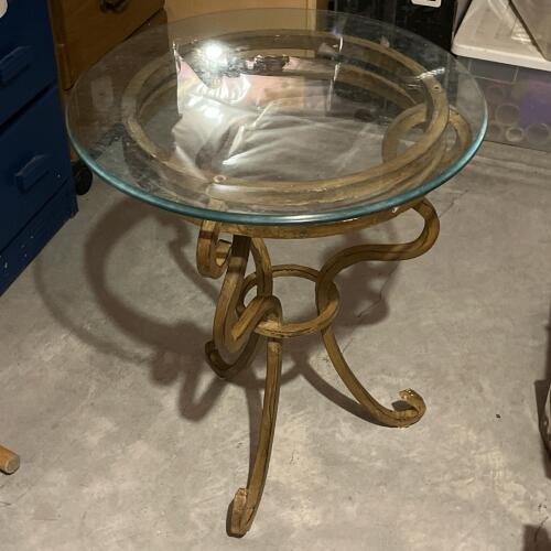 Wrought Iron and Glass Round Side Table