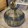 Brass and Blue Glass Hanging Chandelier
