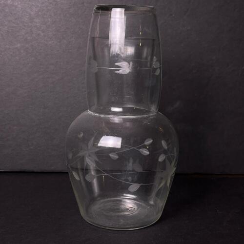 Glass Carafe and Tumbler Set with Floral Etch