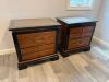 Pair of Wood and Black Trim Nightstands with Glass Tops