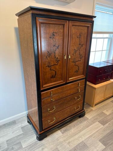 Wood Armoire Chest with Floral Inlay