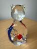 Glass Cat Figurine with Red Fish Detail