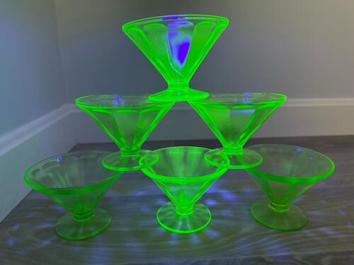 Six Federated Green Uranium Glass Sherbet Cups