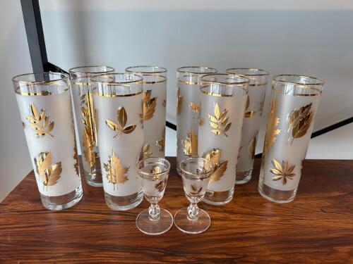 Gold Leaf Frosted Glassware Set