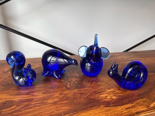 Cobalt Blue Glass Animal Figurines Set