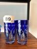 Six Cobalt Blue Cut to Clear Crystal Glasses - 4