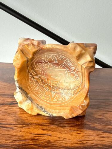 Carved Onyx Dish with Aztec Calendar Design