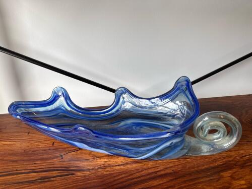 Blue Art Glass Wave Bowl