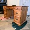 Pine Pedestal Desk with Brass Handles