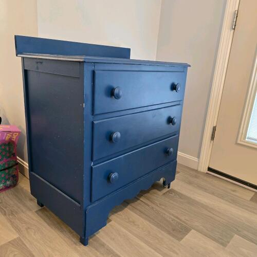 Blue Painted Three-Drawer Wooden Dresser