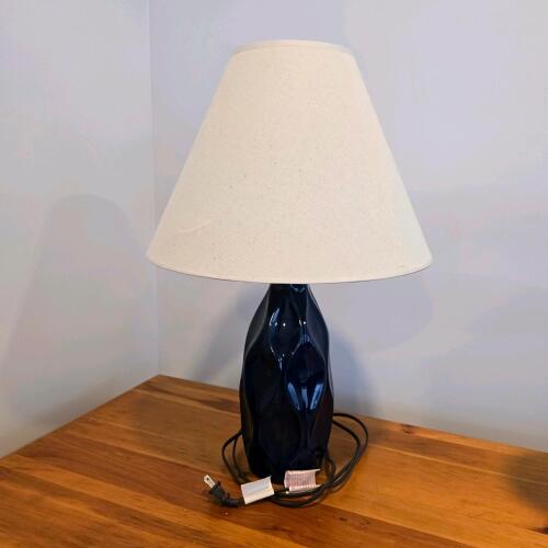 Blue Ceramic Table Lamp with Fabric Shade