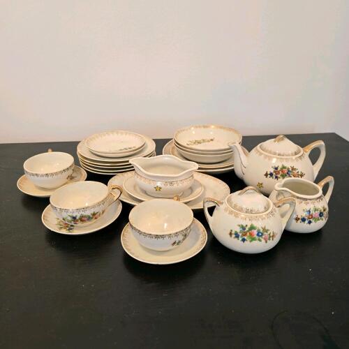 Japanese Floral Porcelain Tea Set and Plates