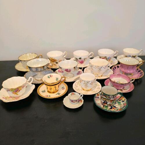 Assorted Vintage Porcelain Teacups and Saucers