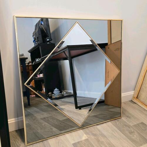 Geometric Square Wall Mirror with Gold Frame 31"x31"