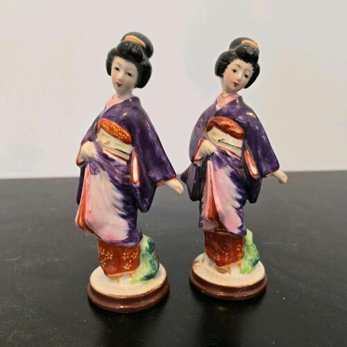 Pair Porcelain Geisha Figurines in Kimono