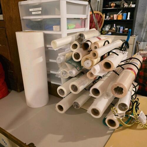 Assorted Pattern and Craft Paper Rolls With Organizer and Plastic Drawers