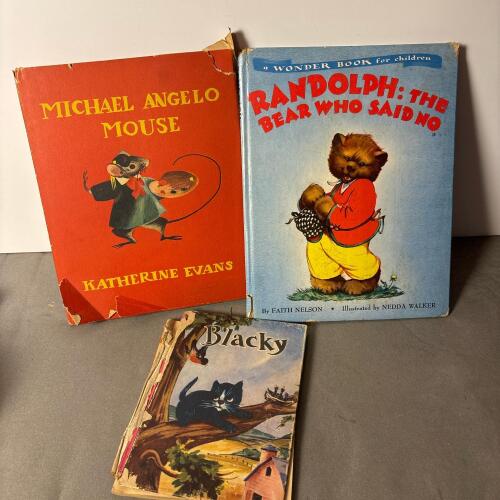 Three Vintage Children's Books: Blacky, Michael Angelo Mouse, Randolph: The Bear Who Said No