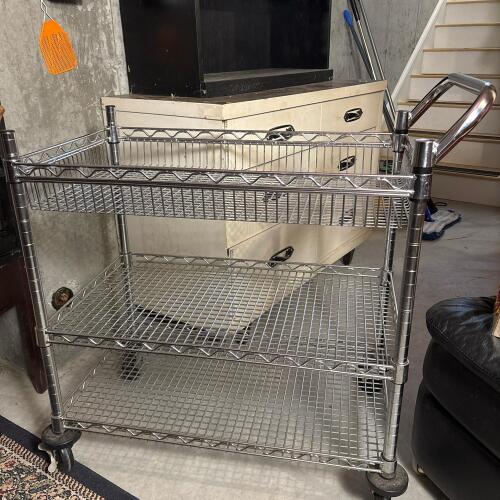 Seville Classics 3-Tier Chrome Wire Utility Cart on Casters