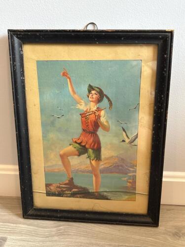 Vintage Framed Peter Pan-Style Print with Black Frame