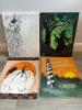 Four Original Acrylic Paintings: Owl, Witch, Pumpkin, Lighthouse Signed