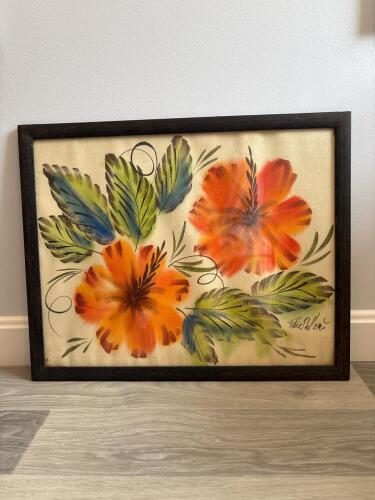 Framed Flower Watercolor Signed