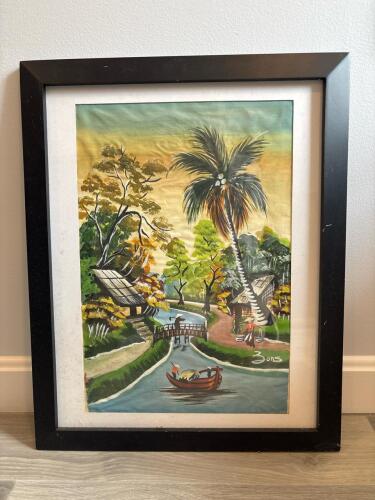 Framed Vietnamese Village Landscape Painting, Signed
