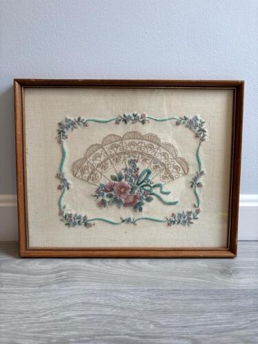 Framed Floral Embroidery with Fan Motif