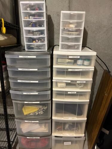 White Plastic Drawer Craft Storage Organizers With Contents