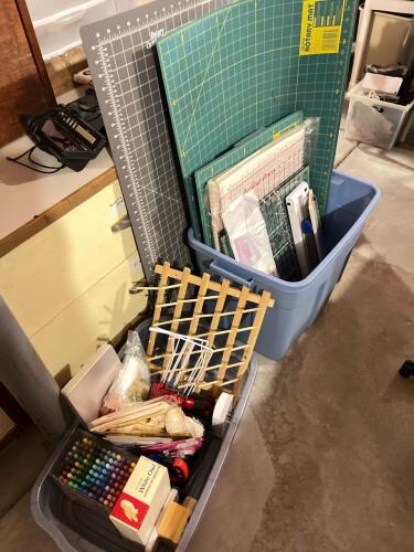 Assorted sewing and craft supplies, mats, trimmer