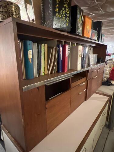 Mid-Century Style Wood Hutch with Drawers and Shelves