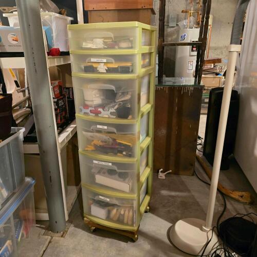Plastic Drawer Storage Organizer with Contents