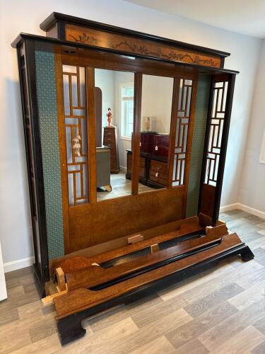 Vintage Art Deco Lighted Wood Mirrored Bedframe
