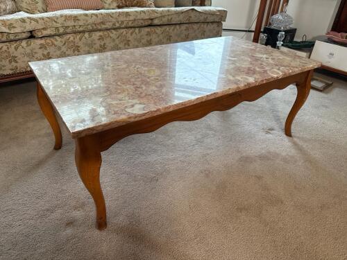 French Provincial-Style Coffee Table With Marble Top