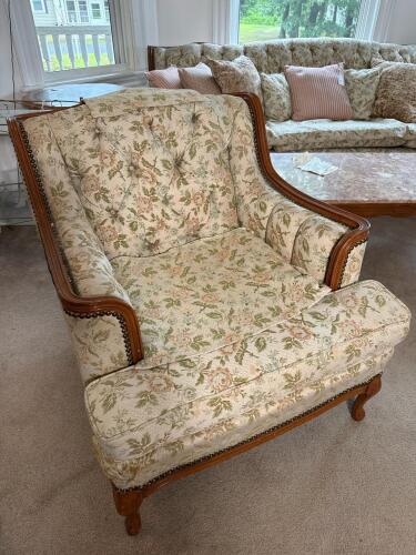 Vintage Floral Upholstered Armchair in the Louis XV Style