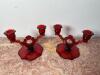 Pair of Ruby Red Glass Double Arm Candle Holders