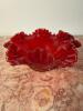Cranberry Red Ruffled Glass Bowl With Rose Pattern