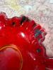Cranberry Red Ruffled Glass Bowl With Rose Pattern - 3