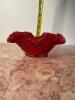 Cranberry Red Ruffled Glass Bowl With Rose Pattern - 5