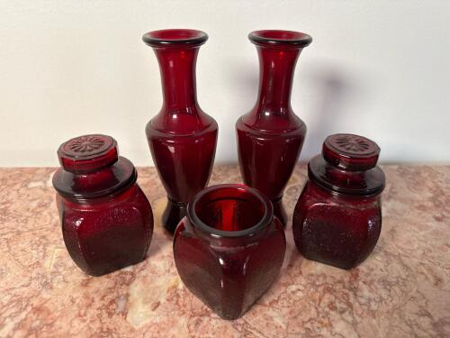 Ruby Red Glass Jar & Vase Collection