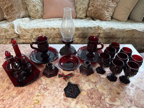Avon 1990 Ruby Red Cape Cod Glassware Set