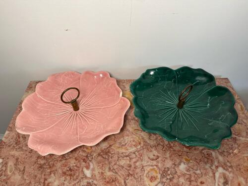 Pair of Ceramic Leaf Motif Serving Trays