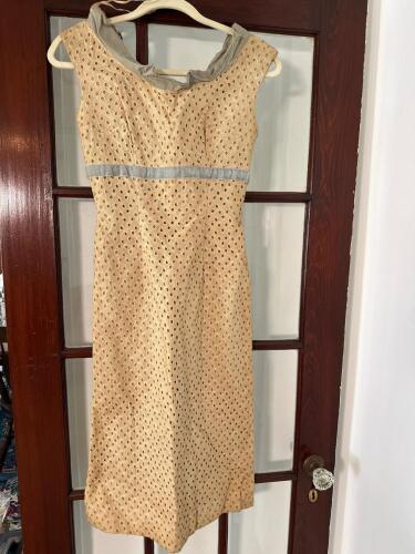 Golden Juniors Eyelet Lace Dress with Blue Velvet Ribbon