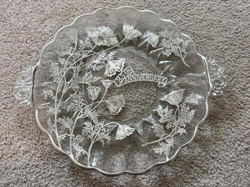 25th Anniversary Frosted Glass Plate With Floral Design